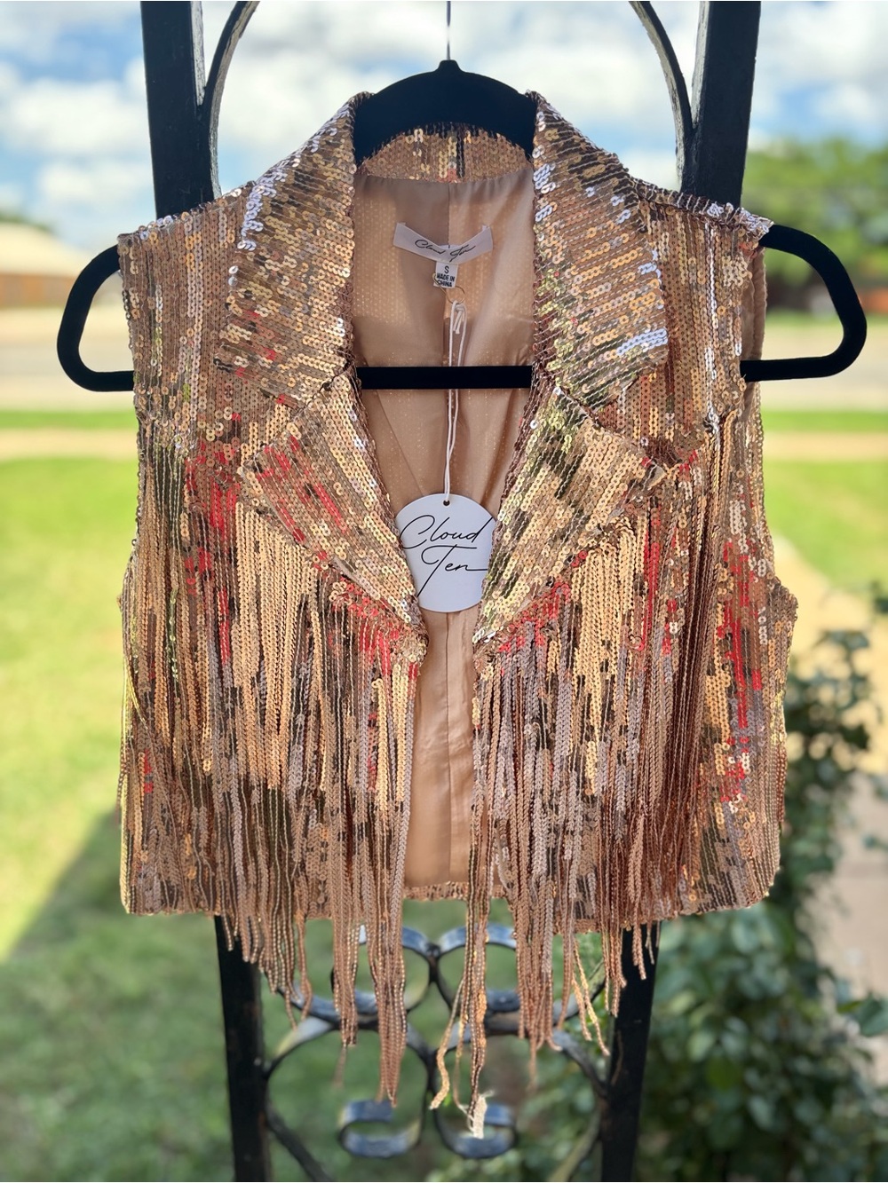 Cloud Ten Gold Sequin Fringe Vest